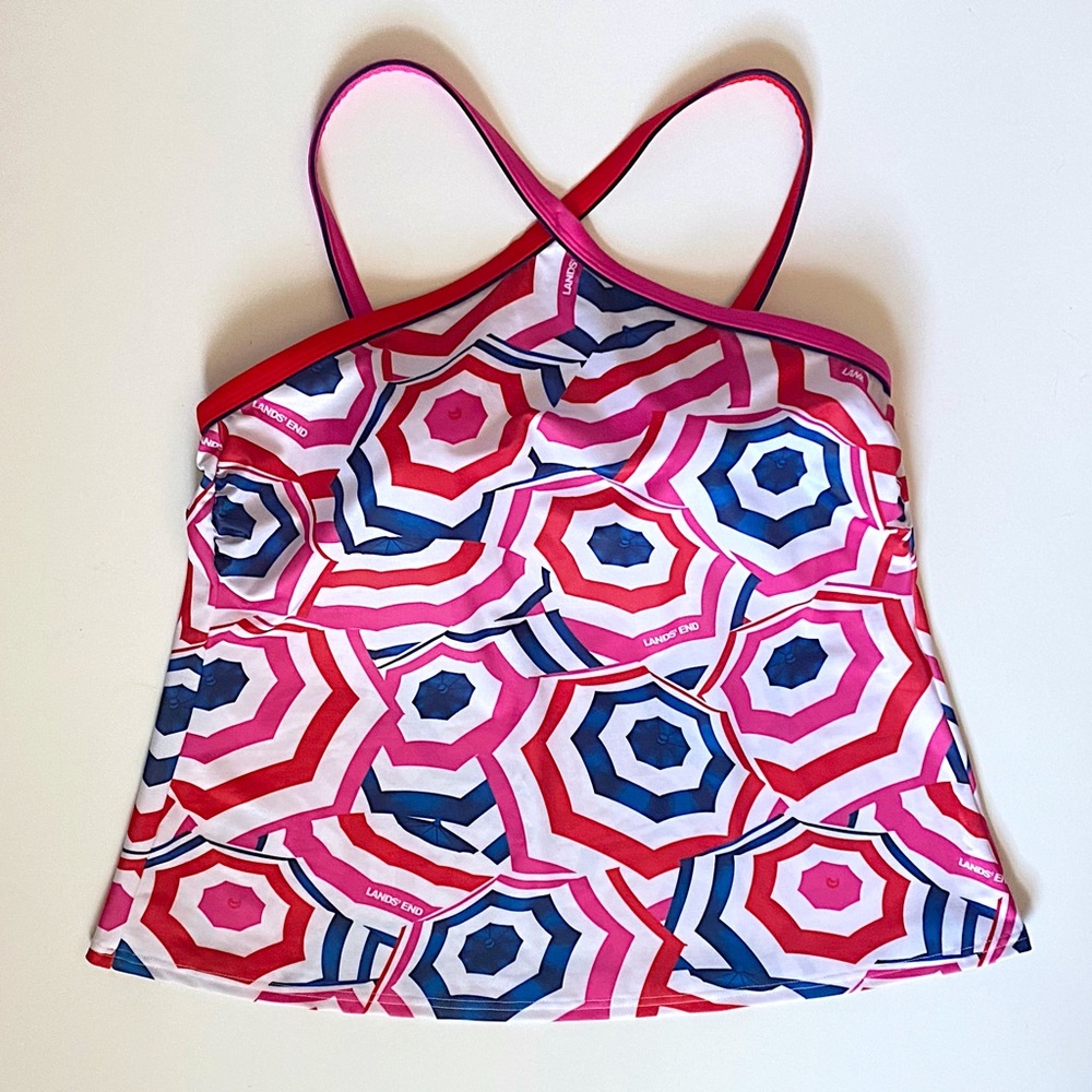 LANDS END Women's Plus Size 16W Umbrella Tankini Top Swim Swimwear Pink Red EUC